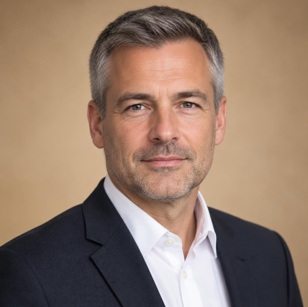 Portrait of a German man researcher in a dark suit