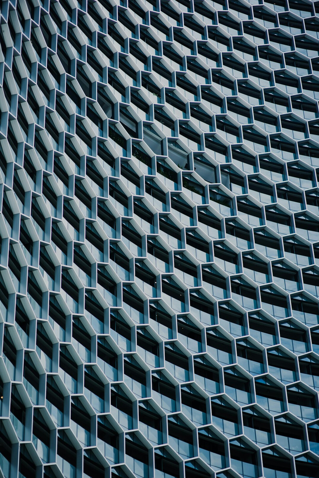 Abstract architecture with interlocking geometric structures